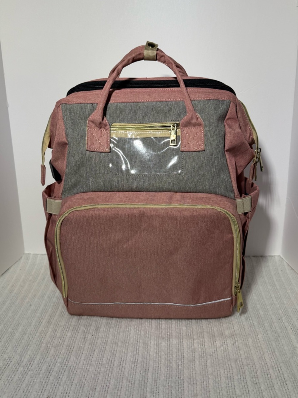 ✨Blush & Grey Diaper Backpack w/ Changing Station + USB ✨